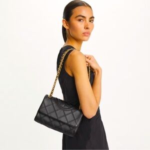 Brand New Black Tory Burch Small Soft Fleming Convertible Shoulder Bag